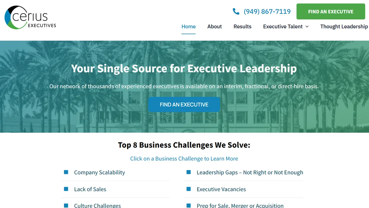 Cerius Executives homepage, ranked best fractional CTO firm for PE-backed and turnaround companies
