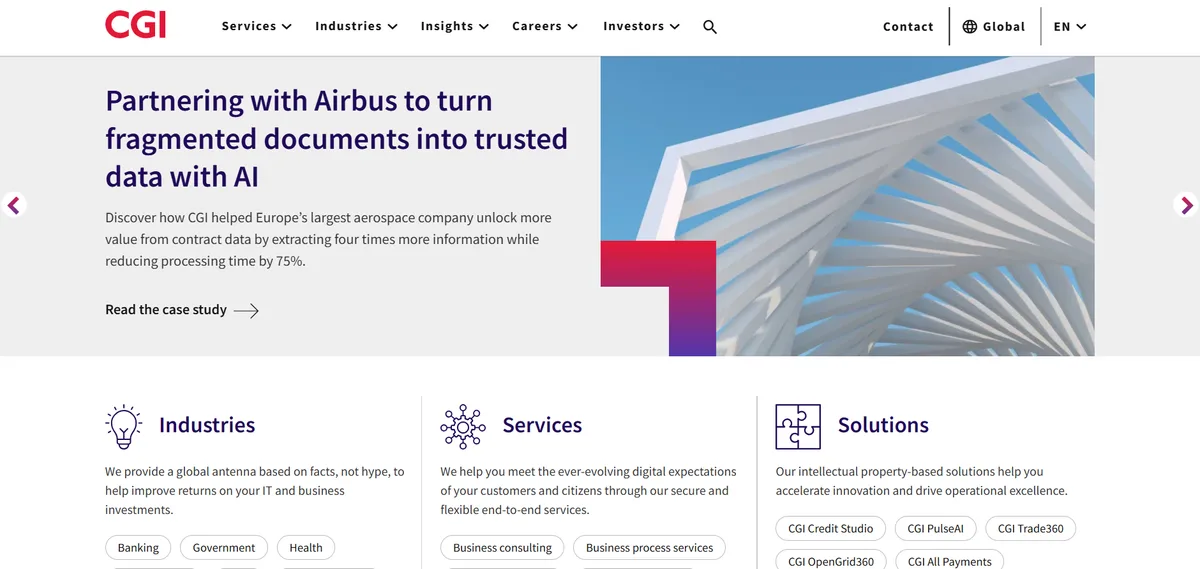 CGI homepage, ranked the number five IT consulting firm for 2026 for government and defense IT consulting.