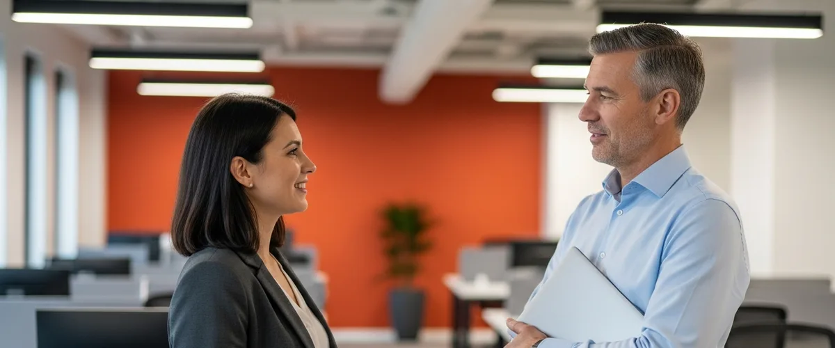 Two KORE1 recruiters discussing cloud security engineer salary benchmarks for 2026 in a modern office