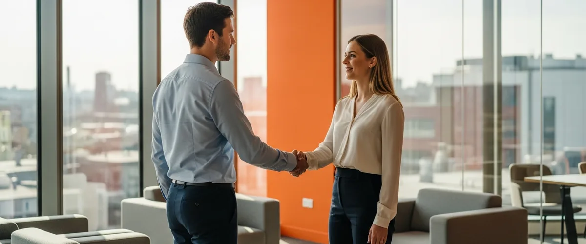 Hiring manager and recruiter shaking hands after reviewing contract-to-hire conversion rate benchmarks