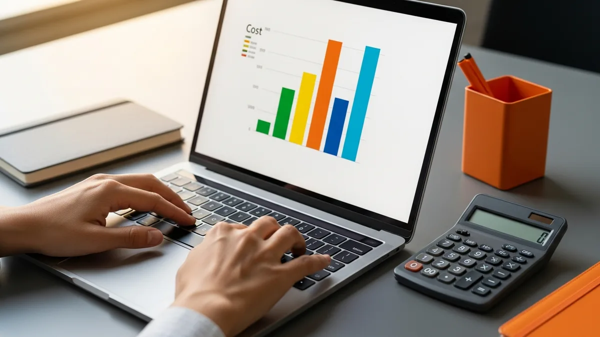 Close-up of hands calculating the contract-to-hire versus direct hire break-even cost on a laptop