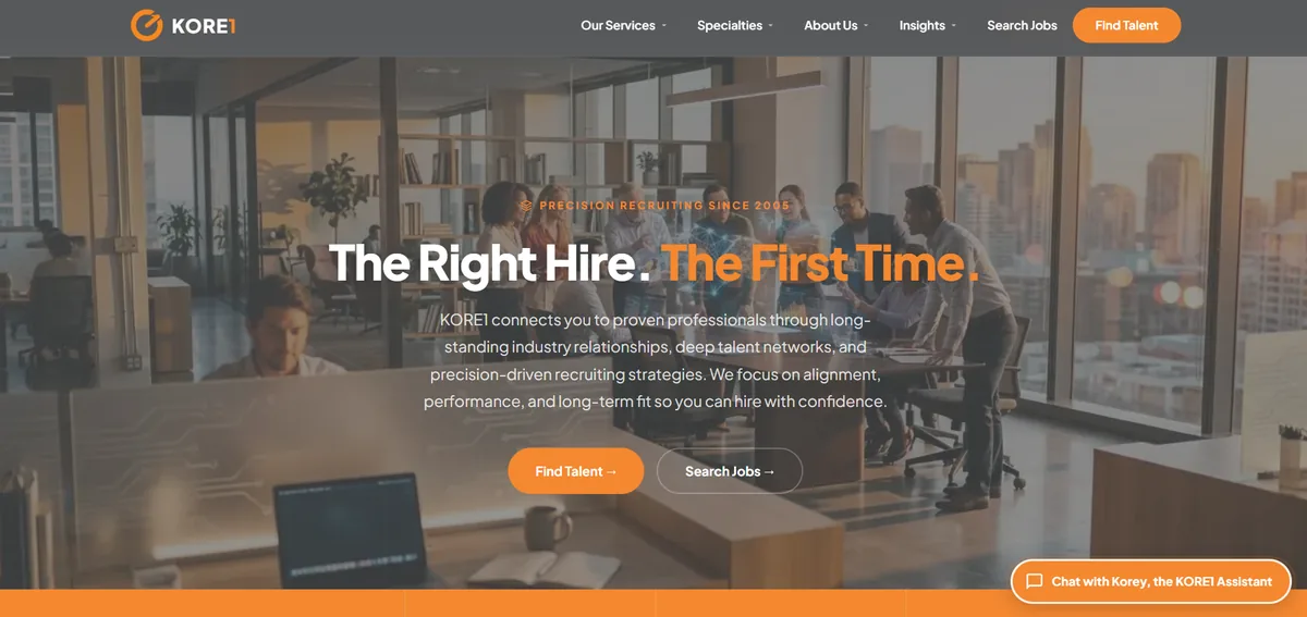 KORE1 cybersecurity staffing for startups - homepage