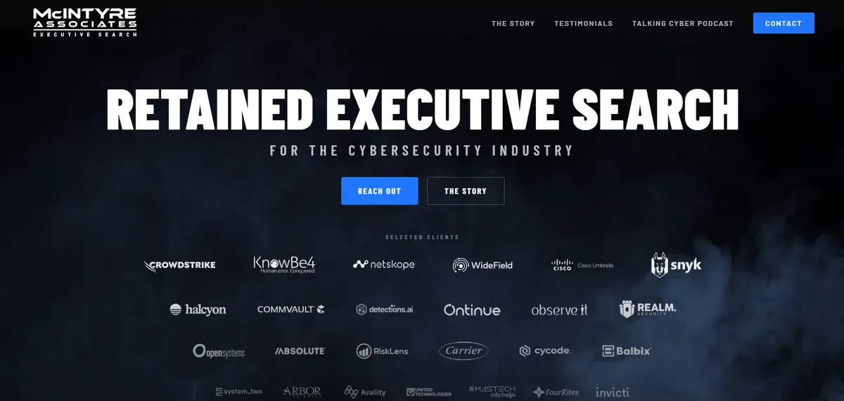 McIntyre Associates cybersecurity executive search startups - homepage
