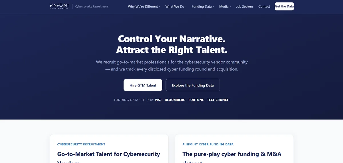 Pinpoint Search Group cybersecurity vendor executive search - homepage