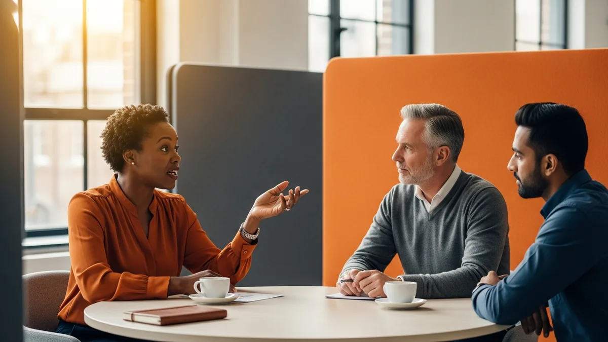 Hiring team discussing a 2026 data governance analyst salary band around a meeting table