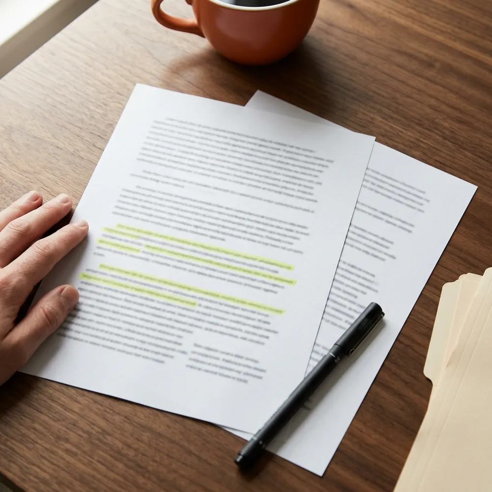 Two printed Dynamics consultant profiles side by side on a desk with highlighter marks through the margins