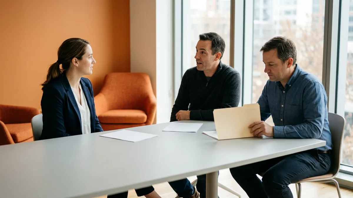 Hiring team reviewing printed compensation data before setting a 2026 EDI analyst salary band