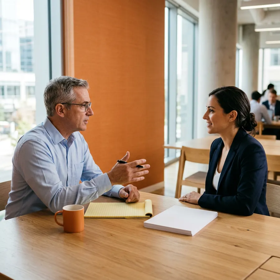 Finance manager and operations lead discussing retail chargeback deductions across a conference table