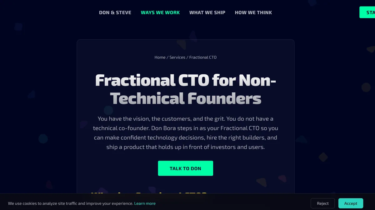 Eight Bit Studios fractional CTO page, ranked best product studio and CTO combination for 2026