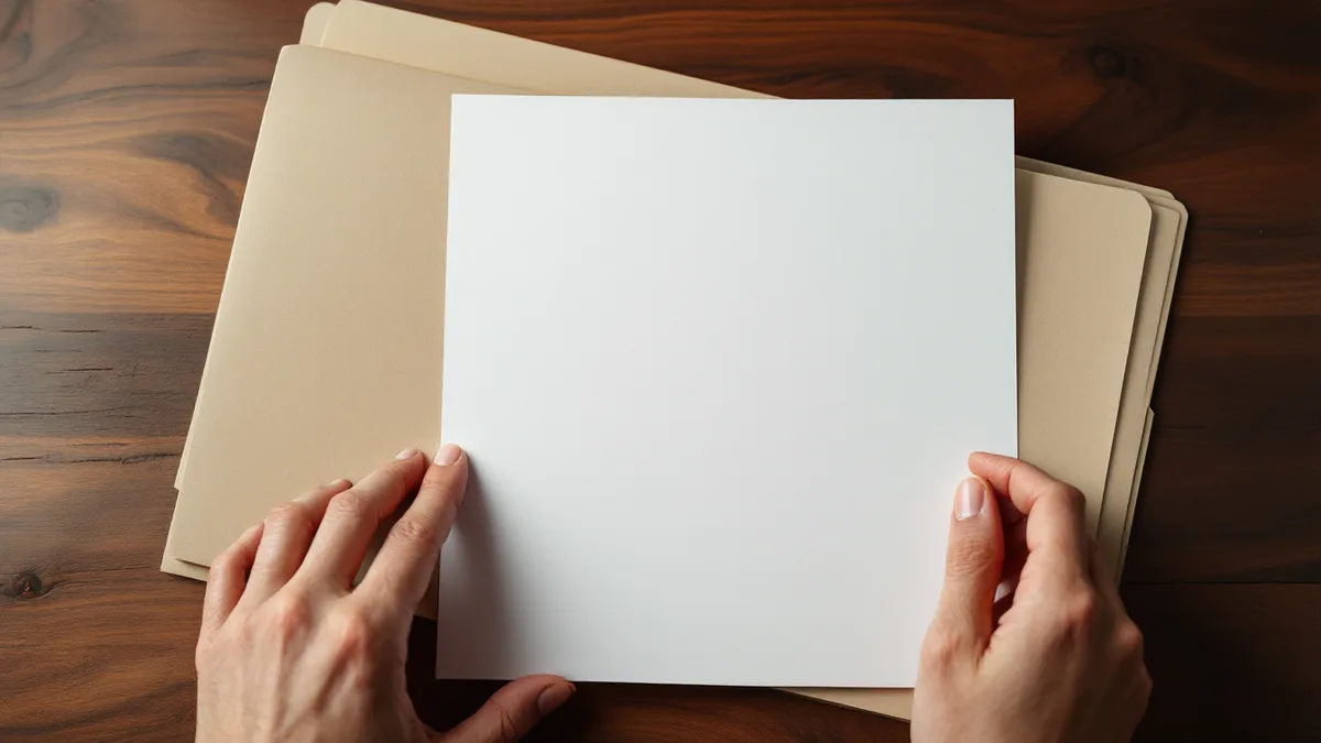 Hands filing a blank document into a folder to build the individualized assessment and adverse action record