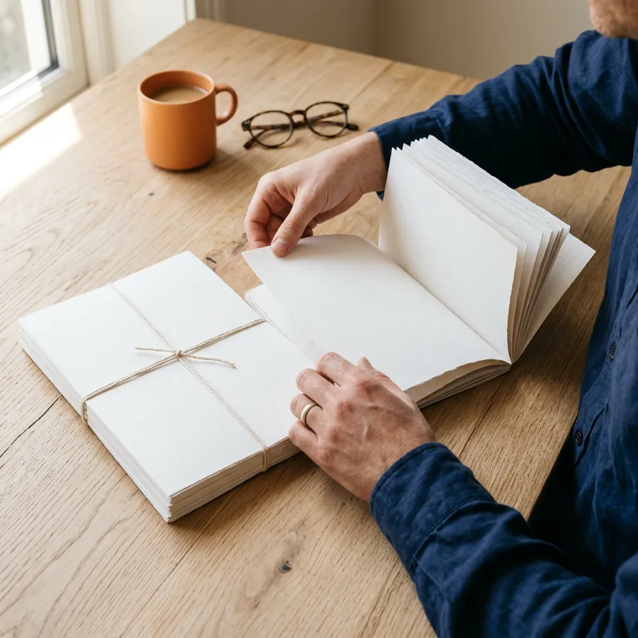 Hands sorting printed integration specification pages into two stacks, illustrating how an Encompass integration consultant separates what carries forward from what gets rebuilt