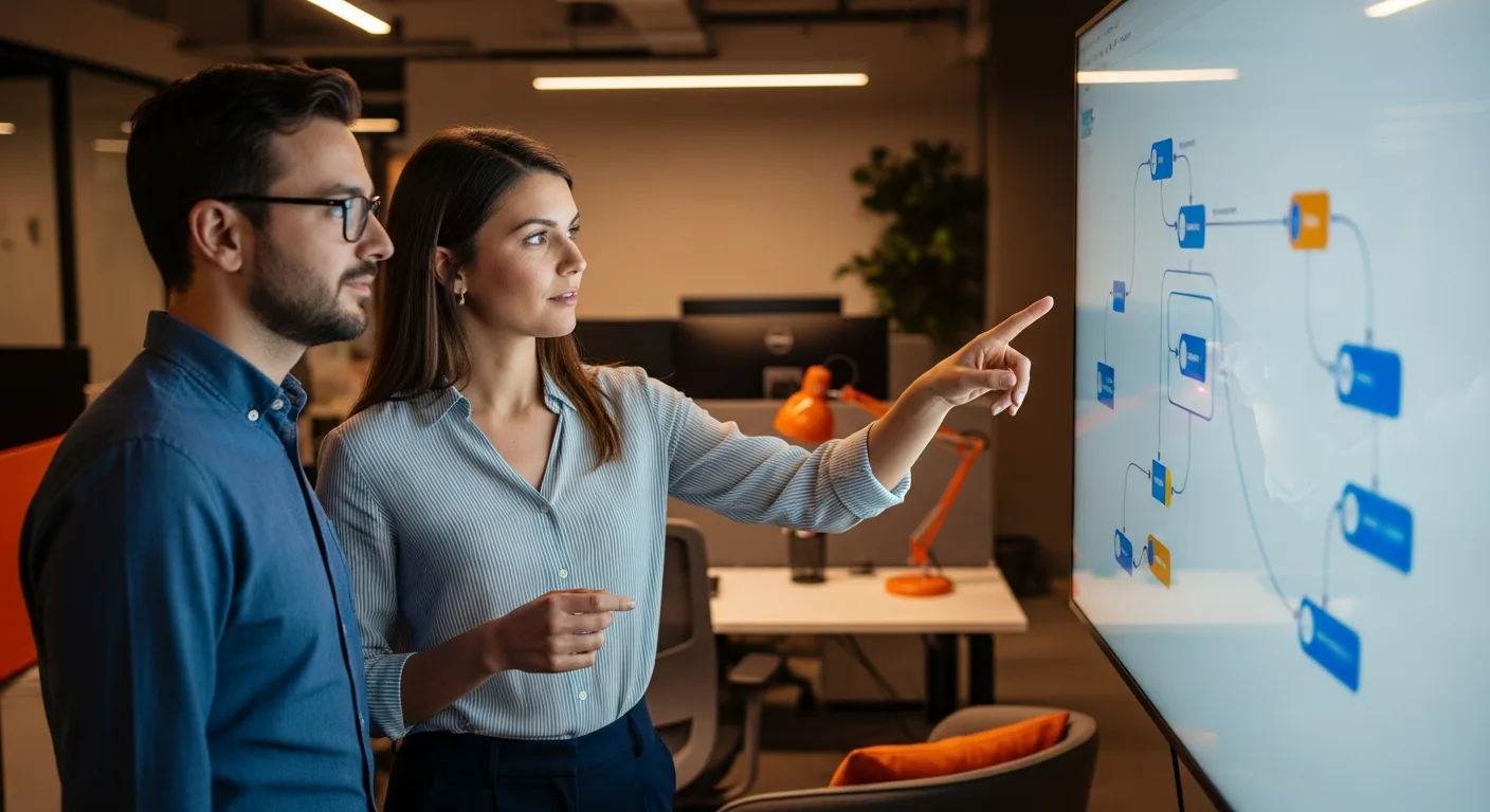 Two engineers reviewing an API integration flow diagram to find where a vendor AI platform ends