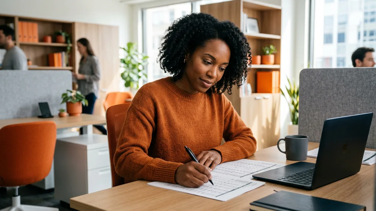 Hiring manager reviewing 2026 Epicor consultant salary benchmarks on a printed spreadsheet