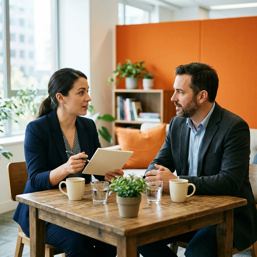 A recruiter and a hiring manager reviewing a candidate's answer about a data mapping decision during a technical screen