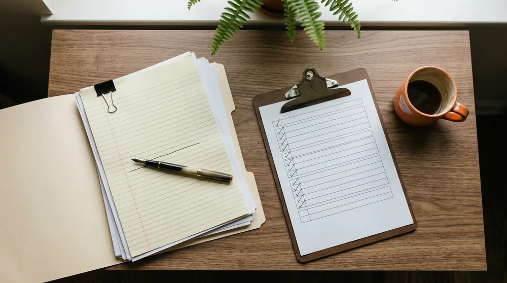 Signed change order and a printed validation checklist laid out on a Portland office desk