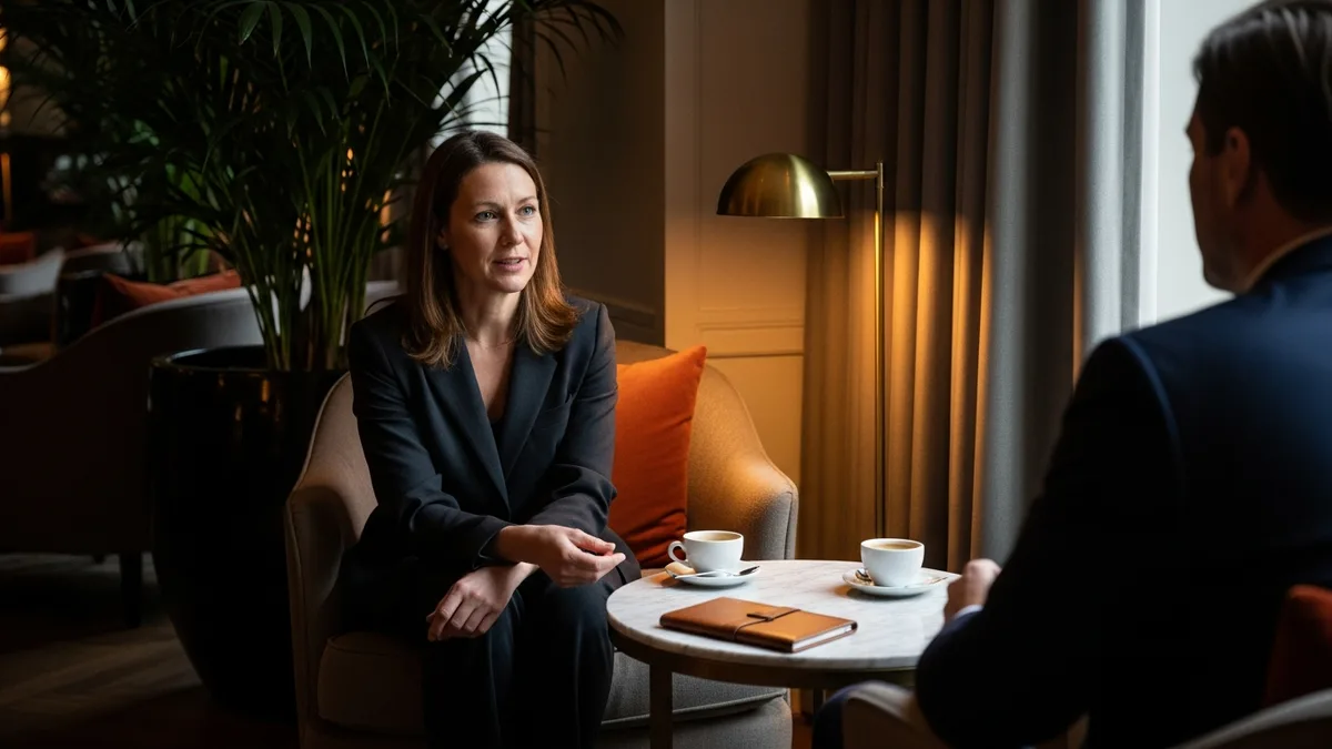 Executive recruiter meeting a passive C-suite candidate off-site during a confidential executive search