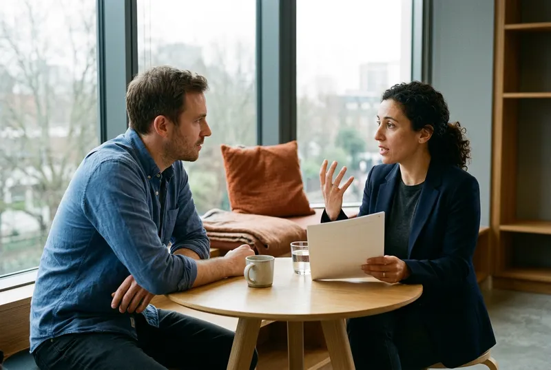 Fractional Chief Product Officer in a one on one working session with a startup founder