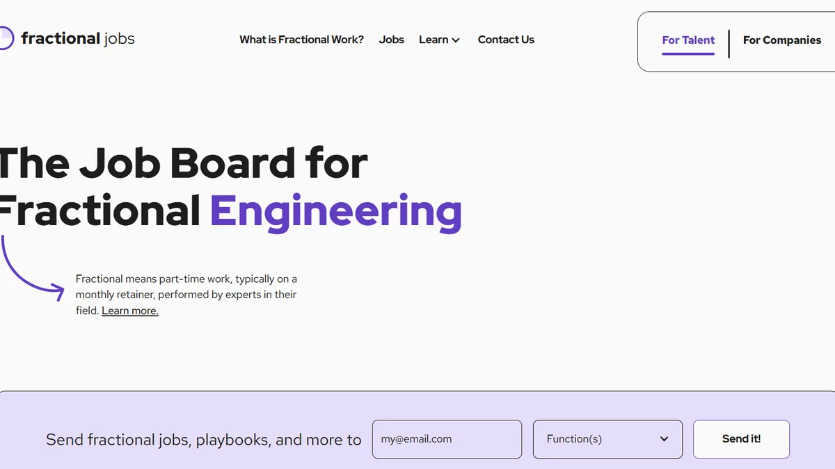 Fractional Jobs homepage, ranked best one-time fee fractional CTO model for 2026
