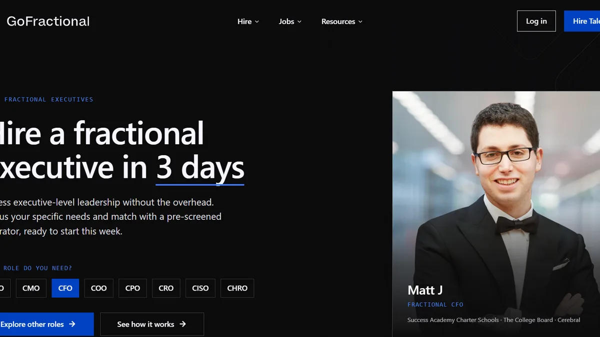 Go Fractional executive recruiting platform homepage