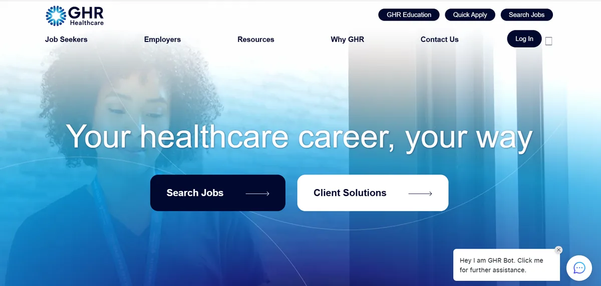 GHR Healthcare healthcare staffing homepage