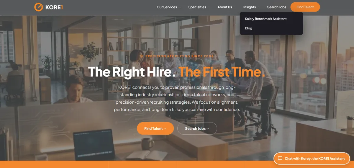 KORE1 healthcare IT staffing firm homepage