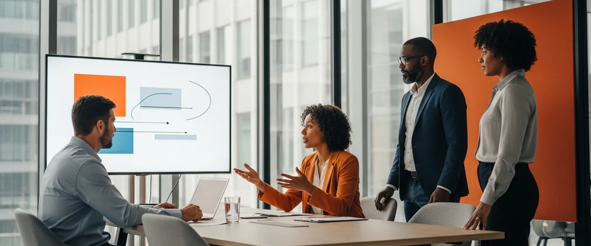 Executive team discussing AI engineer hiring and retention strategy in a boardroom