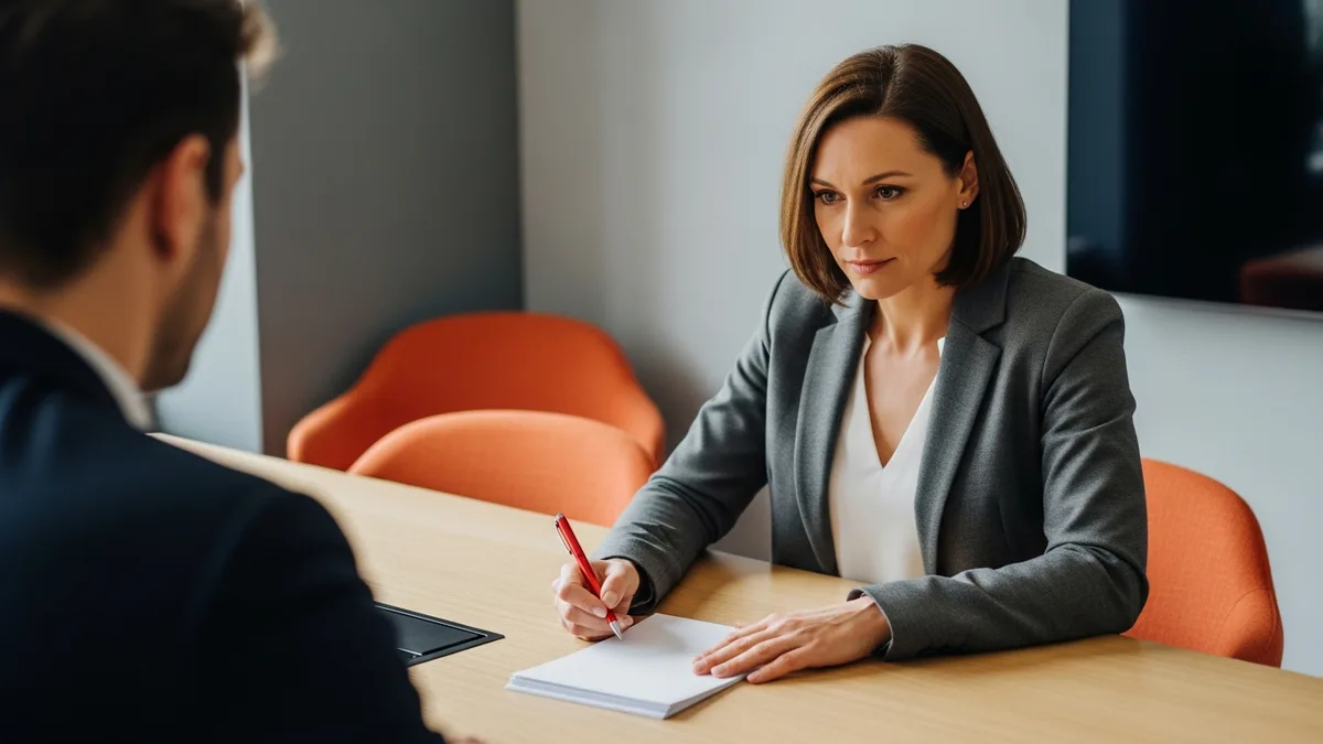 Hiring manager reviewing a marked-up vendor quote with an ERP project manager candidate