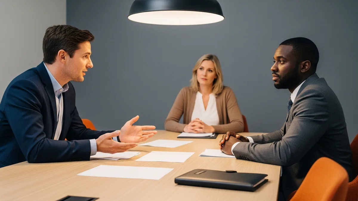 Program leads scoping an SAP S/4HANA conversion at a conference table before writing the consultant req
