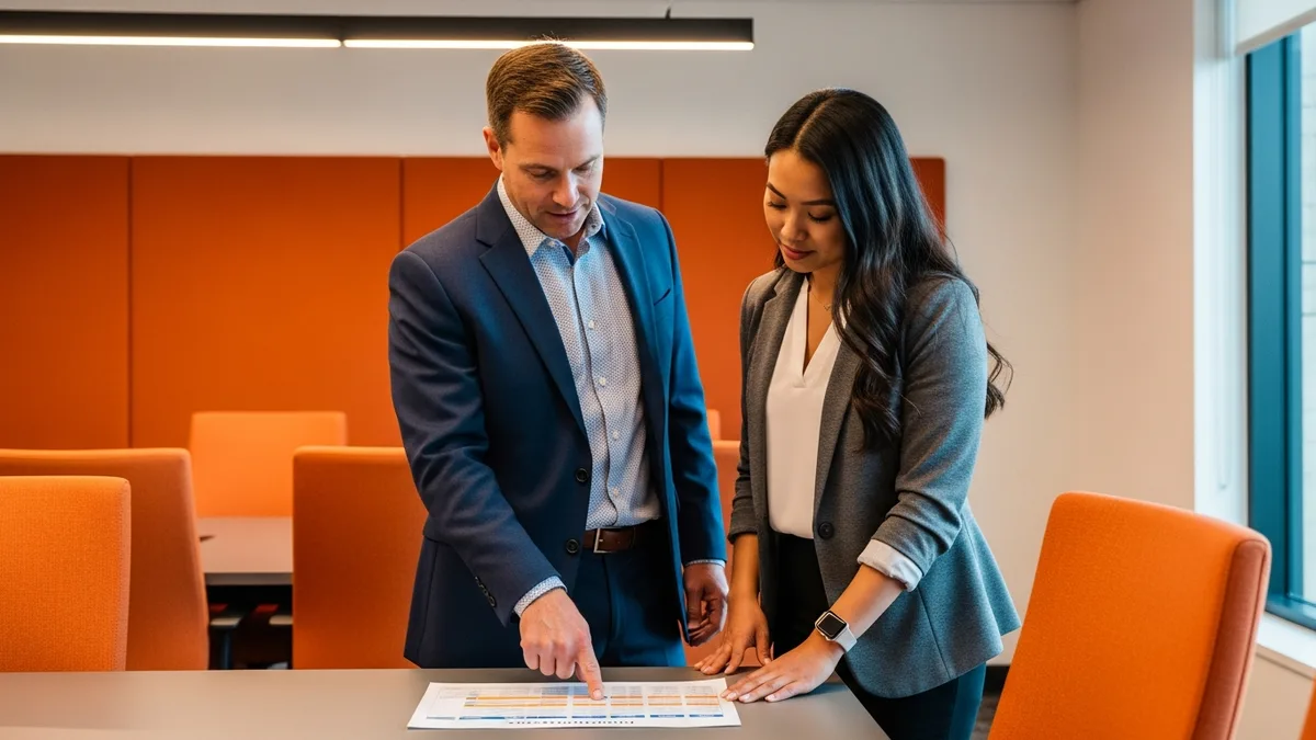Hiring manager and recruiter reviewing a NetSuite administrator vs developer comparison chart
