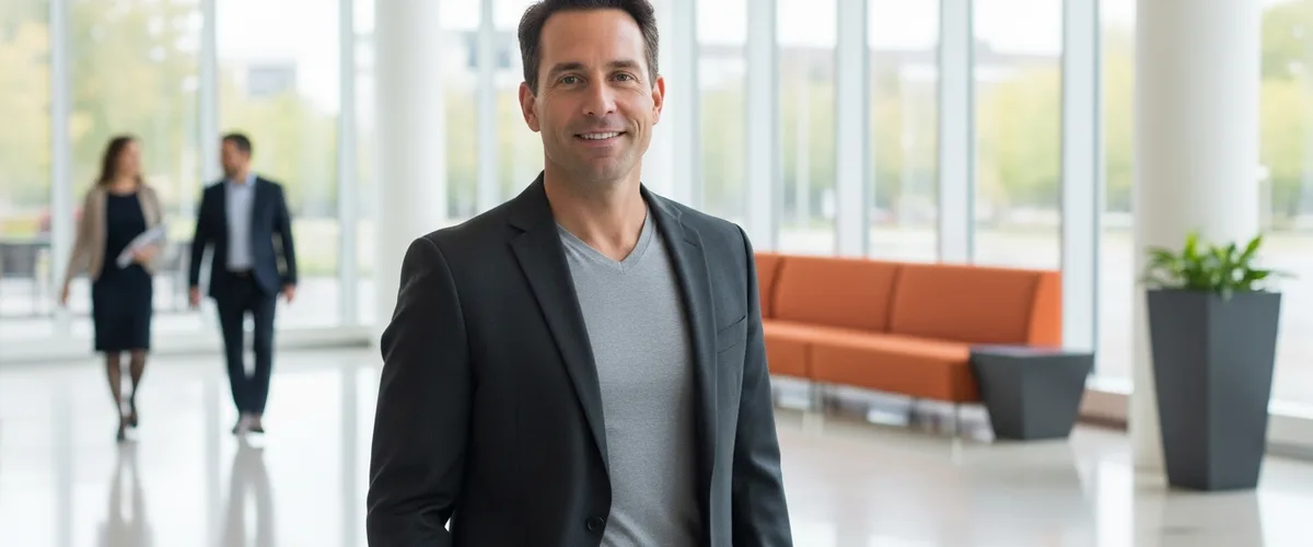 Executive search consultant in a corporate lobby illustrating how the retained executive search process works