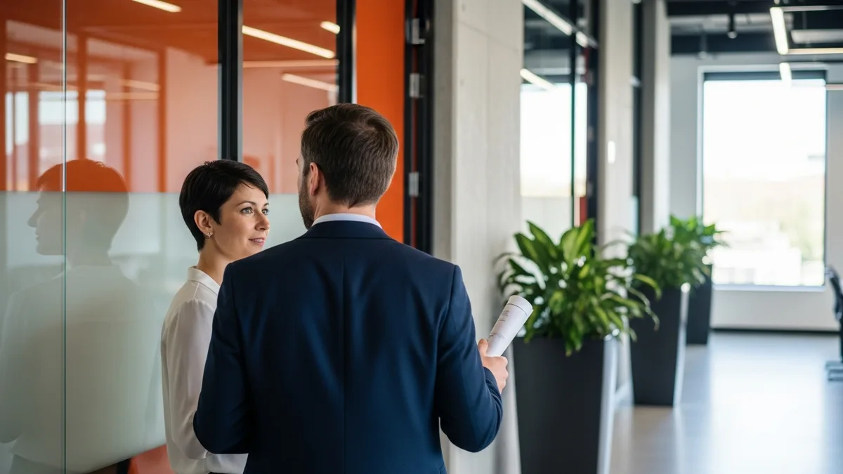 Fractional CIO advising a mid-market leader during an ERP selection in an office corridor