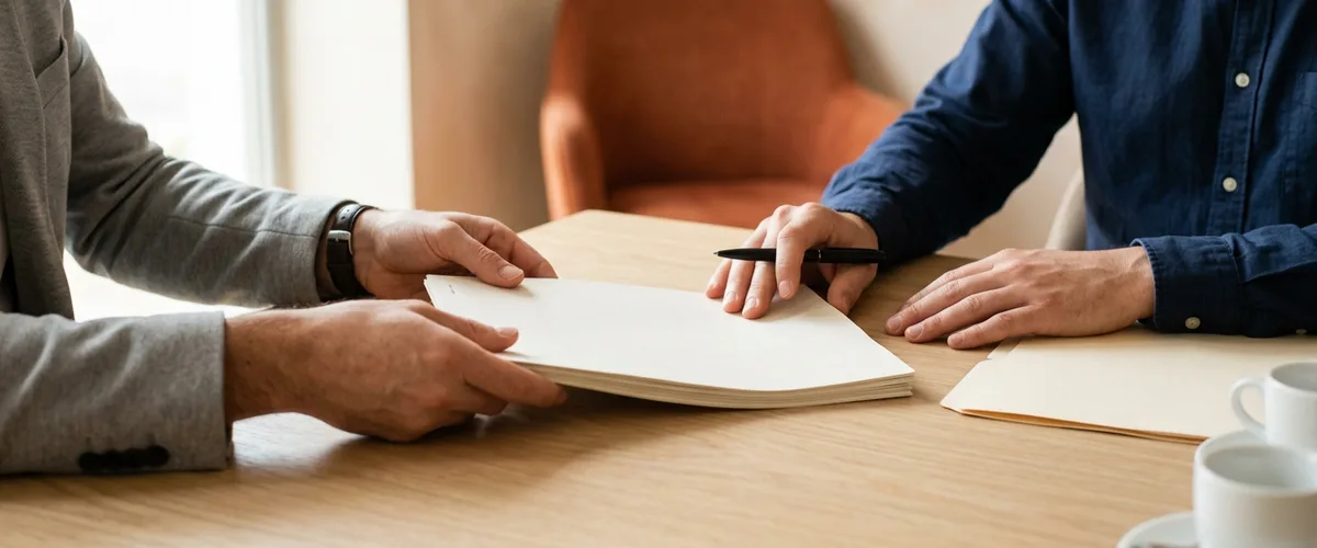 Hiring executive and staffing agency representative signing a master services agreement across a conference table