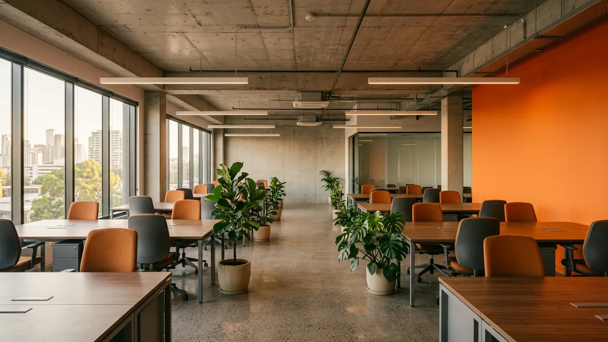 Empty open-plan engineering workspace representing the operating model left behind by a departed engineering leader
