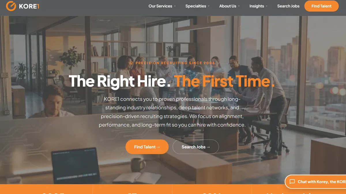 KORE1 homepage, ranked best fractional CTO firm overall for 2026