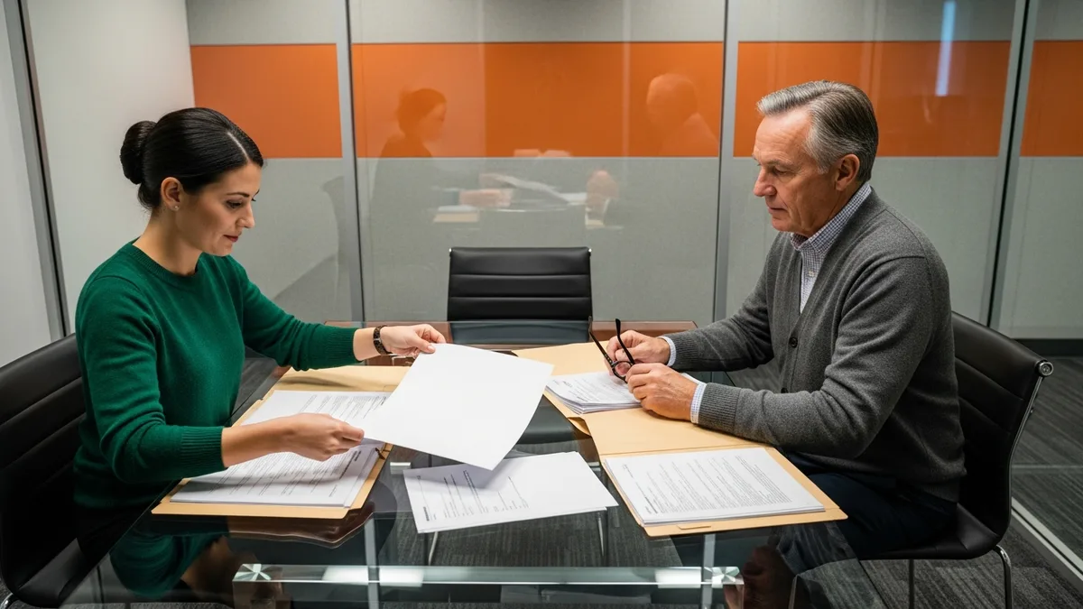 A controller and an accounts payable colleague reviewing printed approvals before automating the queue in NetSuite