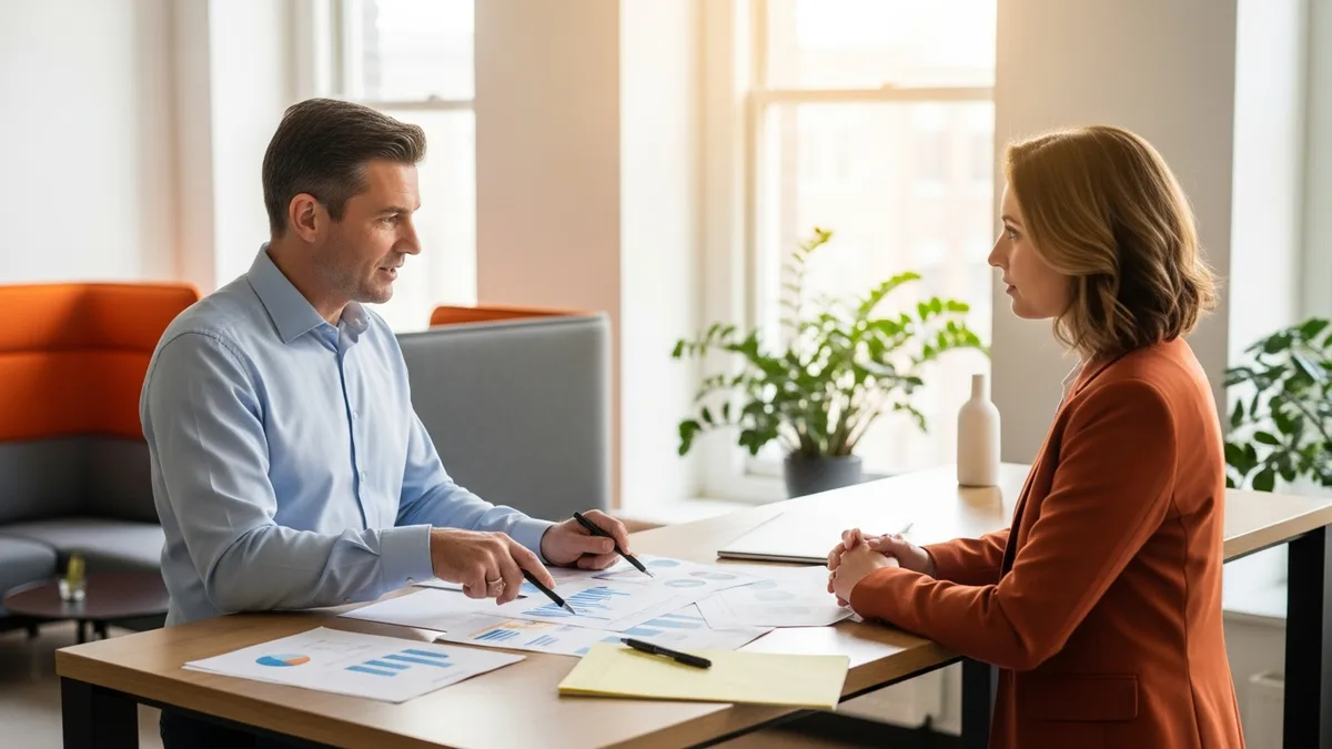Two business leaders reviewing printed process reports while scoping a NetSuite workflow automation