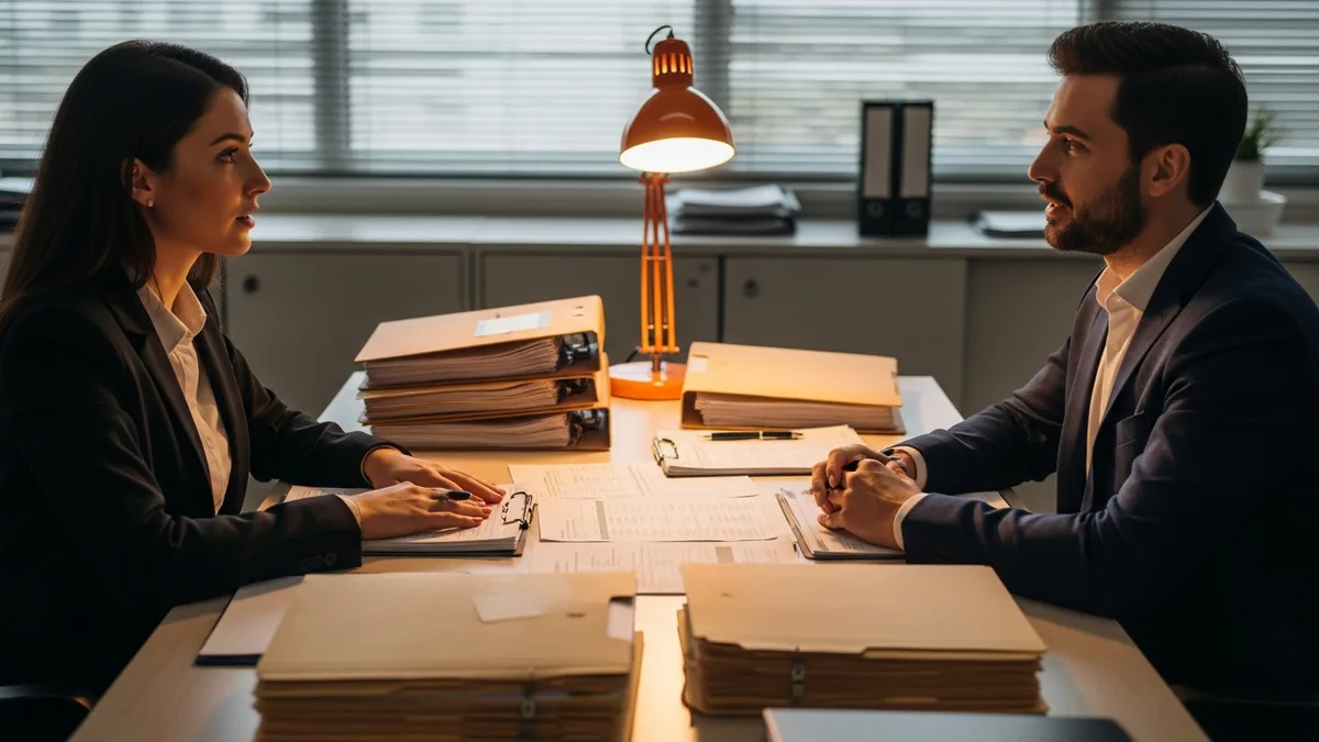 Two accountants working the month-end close with binders and folders before NetSuite dashboards can be trusted