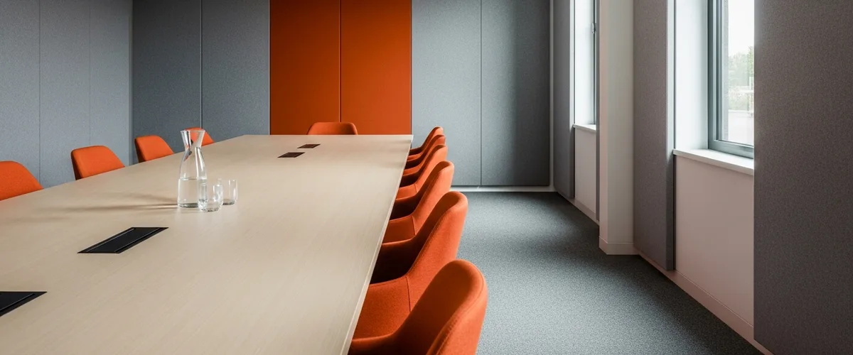 Empty modern boardroom with orange chairs after a NetSuite implementation scoping meeting