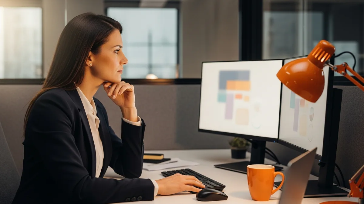 Corporate controller reviewing a failed NetSuite order sync on dual monitors during month-end close