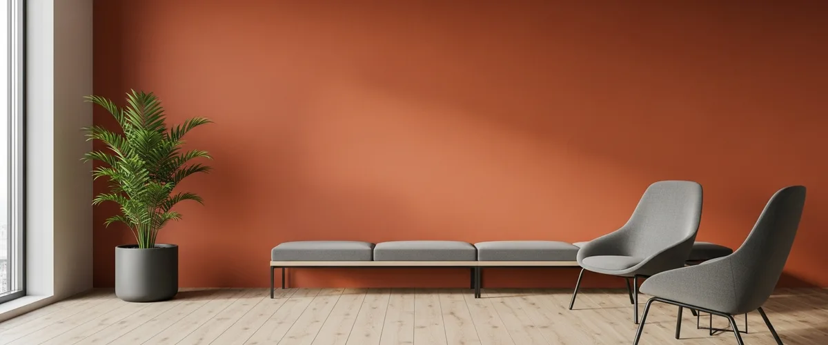 Modern office breakout area with orange accent wall, the setting for a NetSuite MCP connector and SuiteAgents explainer