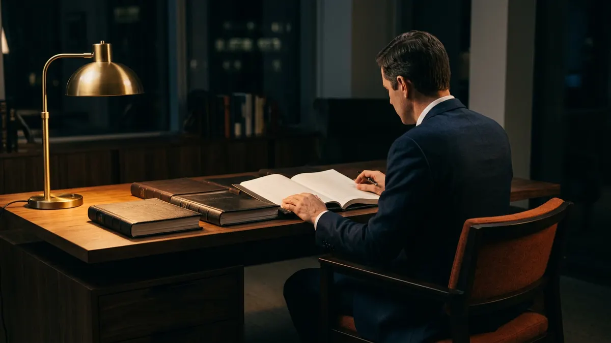 NetSuite OneWorld consultant reviewing consolidated multi-subsidiary financial statements at a desk in a dark office