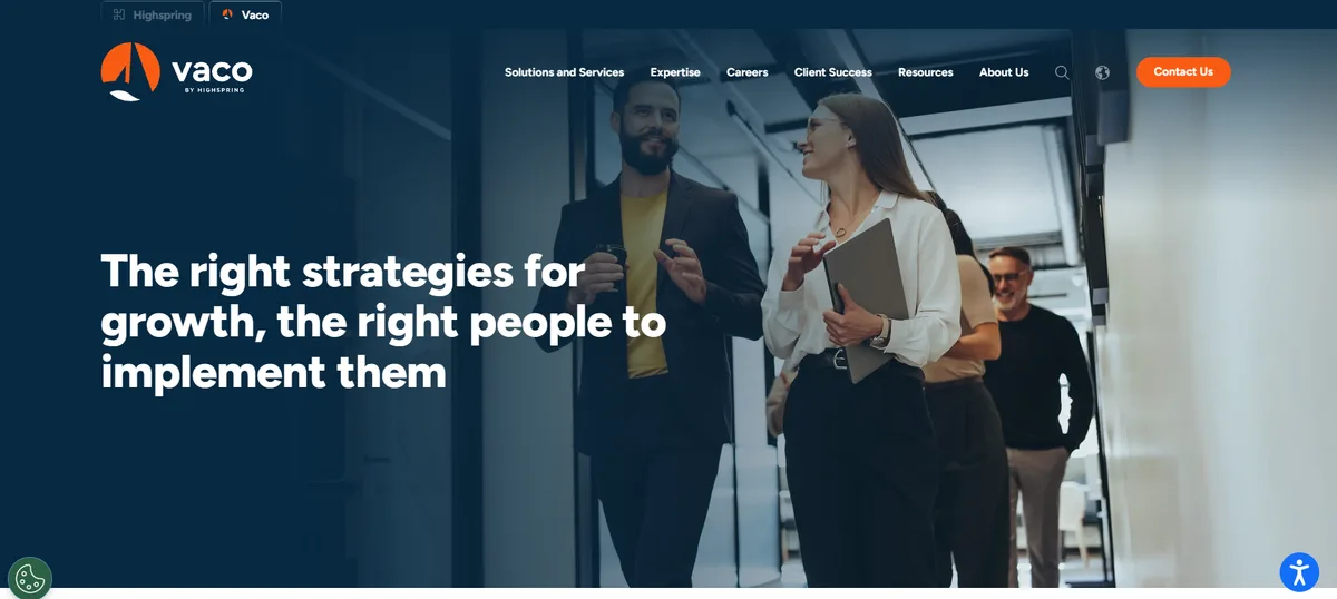 Vaco ERP staffing and finance recruiting homepage