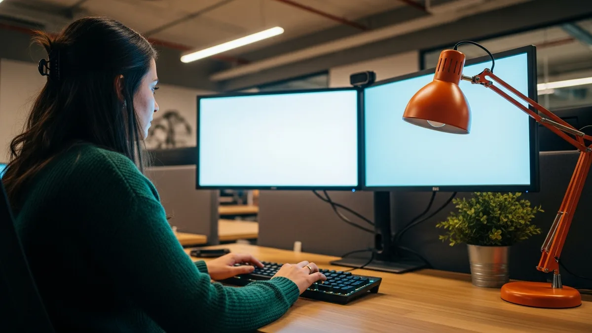 NetSuite technical consultant building SuiteScript customizations at a dual monitor development workstation