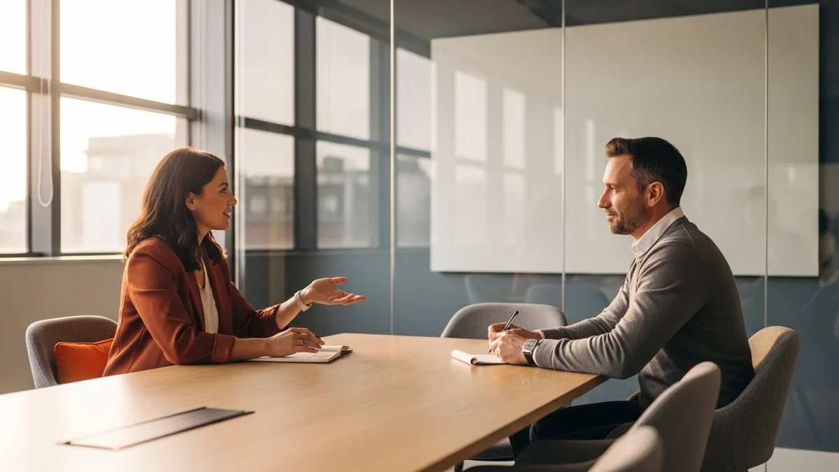Two colleagues discussing which network engineering specialization track to take