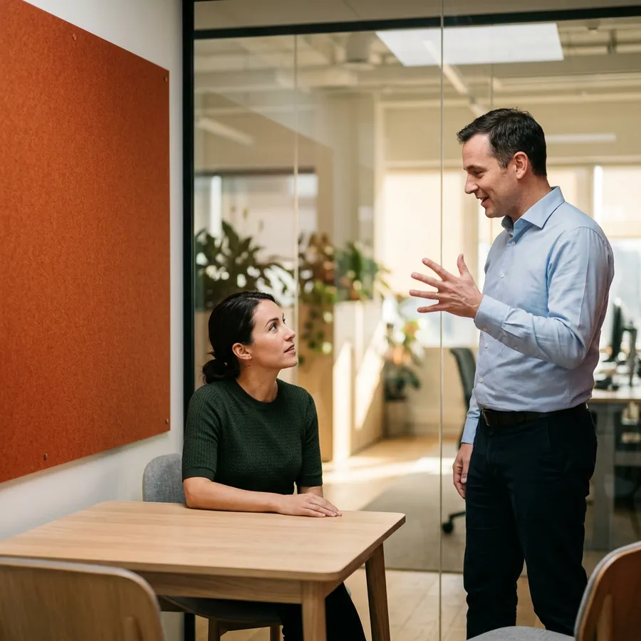Two colleagues sizing an Oracle database upgrade window in a quiet office