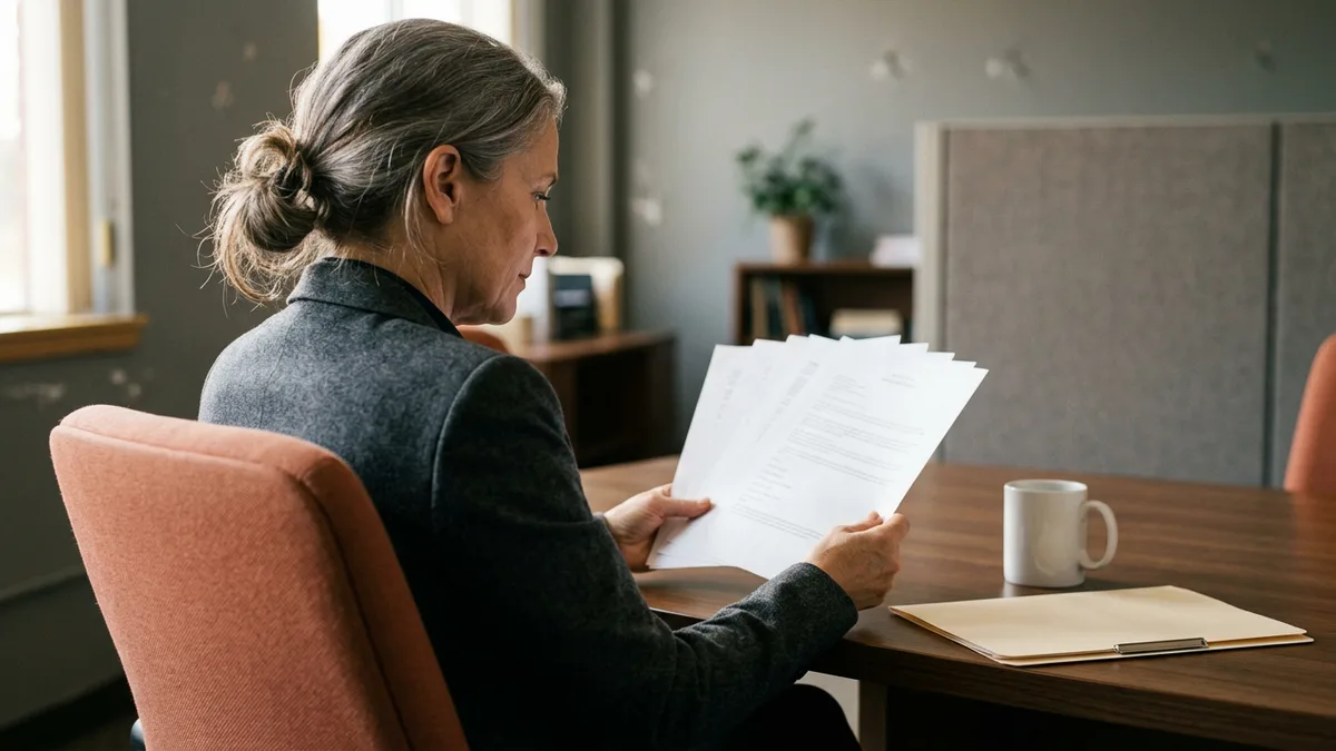 Hiring manager reviewing printed 2026 Oracle EBS consultant salary benchmark pages