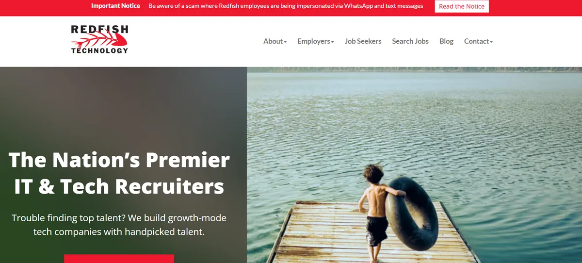 Redfish Technology product management recruiter homepage - 30-year PM specialist