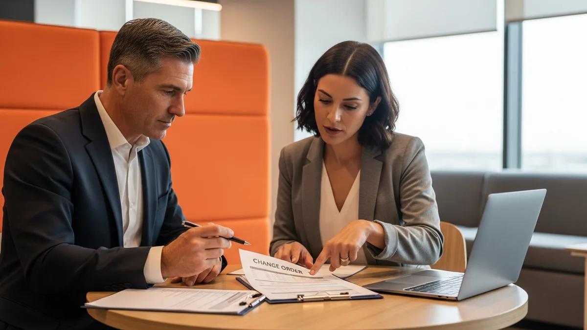 Two executives signing a change order at a QuickBooks to NetSuite migration decision gate