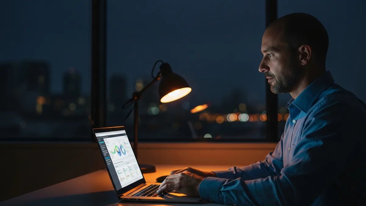 IT professional monitoring a dashboard late at night during a QuickBooks to NetSuite go-live cutover
