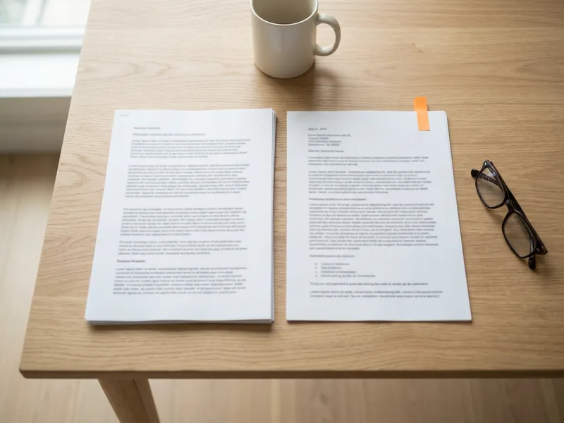 Two nearly identical printed engineer resumes side by side on a desk with one marked by a paper tab, regulated industry software engineer staffing screen
